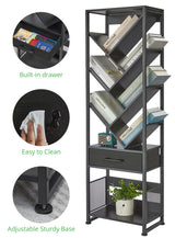 ZEXVIDA Bookshelf with Drawer,10 Tier Tree Bookcase Retro Floor Standing Bookshelves,Tall Wood Bookcases with Cabinet Storage Organizer for Living Room, Bedroom & Home Office, Black ZEXVIDA