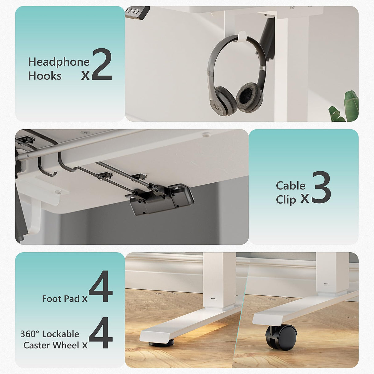 VVENACE 63 x 28 inch Electric Standing Desk Adjustable Height 4 Memory Preset, 4 Wheels, 2 Headphone Hook, Home Office Desk, Stand Up Desk Sit Stand Desk, Splice Board White VVENACE