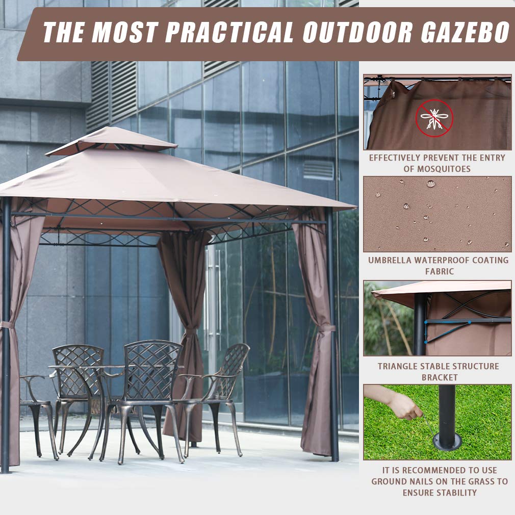 Gazebo Canopy Tent 10' X 10' BBQ Outdoor Patio Grill Gazebo for Patios Large Garden Top Gazebo with Sidewall Party Tent - WoodArtSupply