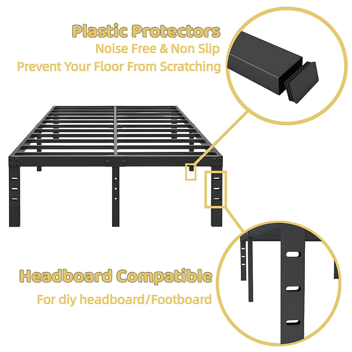 ALDRICH 10 Inch Metal King Size Bed Frame - Double Black Basic Steel Slats Platform, Easy Assembly Heavy Duty Noise Free Bedframes, No Box Spring Needed ALDRICH