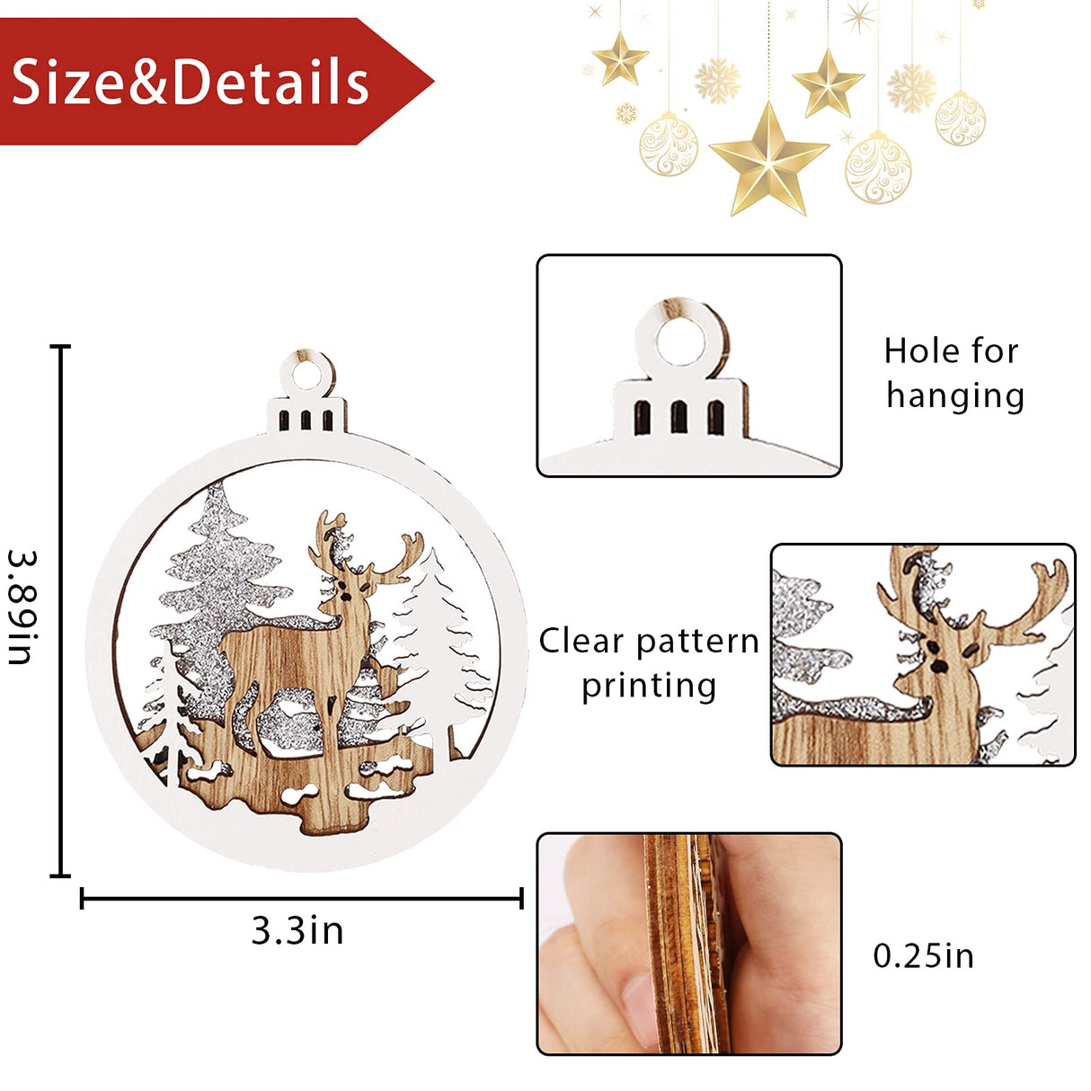 Winter Wonderland Ornaments for Christmas Tree - 6 Pack Christmas Wooden Ornaments for Winter Christmas Holiday Tree Decorations GuassLee