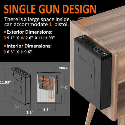 Z ZLJUAN Mounted Gun Safe for Pistols,Quick-Access Handgun Safe for Nightstand Bedside Desk Bed Gun Safes,Pistol Safe with Keypad Lock,Key