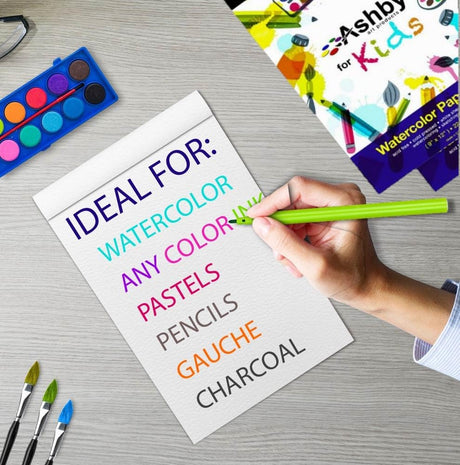 Ashby for Kids - 2 Pack of 9 x12 (220 GSM) Watercolor Paper for Kids. 100 Extra Thick Pages (50 per Pad). Great for Fingerpaints, Drawing, Doodling and Sketching. Easy to Remove Pages. Natural White Ashby