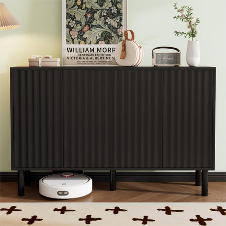 Merax 55” Shoe Cabinet Storage for Entryway with 4-Door, Freestanding Sideboard Buffet Hidden Table Organizer for Dinning Kitchen Living Room, Solid Wood Legs, Adjustable Shelves Merax