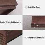 IRONCK Coffee Table with LED Light and Charging Station, 4 Storage Drawers with Grille Design, Square Coffee Table for Living Room Office Reception Room (Walnut) IRONCK