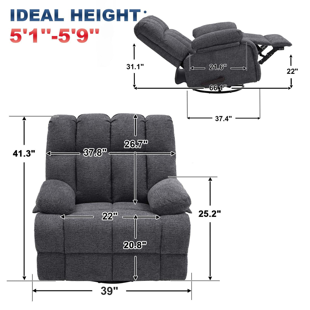 Eiayeebil Oversized Swivel Rocker Recliner Chair Set of 2 for Adult, Rock Recliner for Big Man, Extra Wide Manual Recliners, Overstuffed Soft Rocking Sofa Chair,Light Grey Eiayeebil