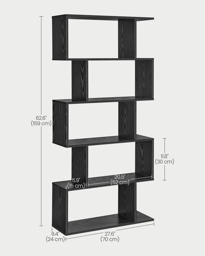 VASAGLE Bookshelf, 5-Tier Bookcase, Tall Display Shelf, Freestanding Storage Shelf, Room Divider, for Home Office, Living Room, Bedroom, Study, Ebony Black ULBC062T56