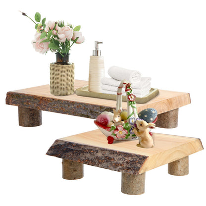 OriCre Farmhouse Display Stand 2PCS Wood Pedestal Stand Nature Decorative Stand Wood Riser for Home Decor,Bathroom Decor kitchen Boho Decor(11.4*7.9+7.9*7.9 In)