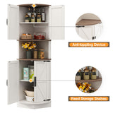 Vabches 64.8" Tall Farmhouse Corner Cabinet with 4 Doors and 5 Storage Shelves, Farmhouse Storage Cabinet with Barn Door Design, Home Space Saver for Living Room, Kitchen, Laundry Room,White Vabches
