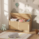 HOOBRO Storage Chest, 39.3" Storage Bench, Rattan-Like Storage Trunk, Sturdy Entryway Bench Supports 220 lb, Shoe Bench, Safety Hinge, U-Shaped Opening, Easy Assembly, Natural NL11CW01 HOOBRO