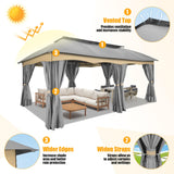 HOTEEL Gazebo 12x20, Outdoor Gazebo on Clearance with Double Ventilated Flat Roof, Privacy Curtains & Mosquito Netting, Easy Set up Canopy Tent with Stable Metal Frame for Patio, Gray (Upgraded 2.0) Hoteel