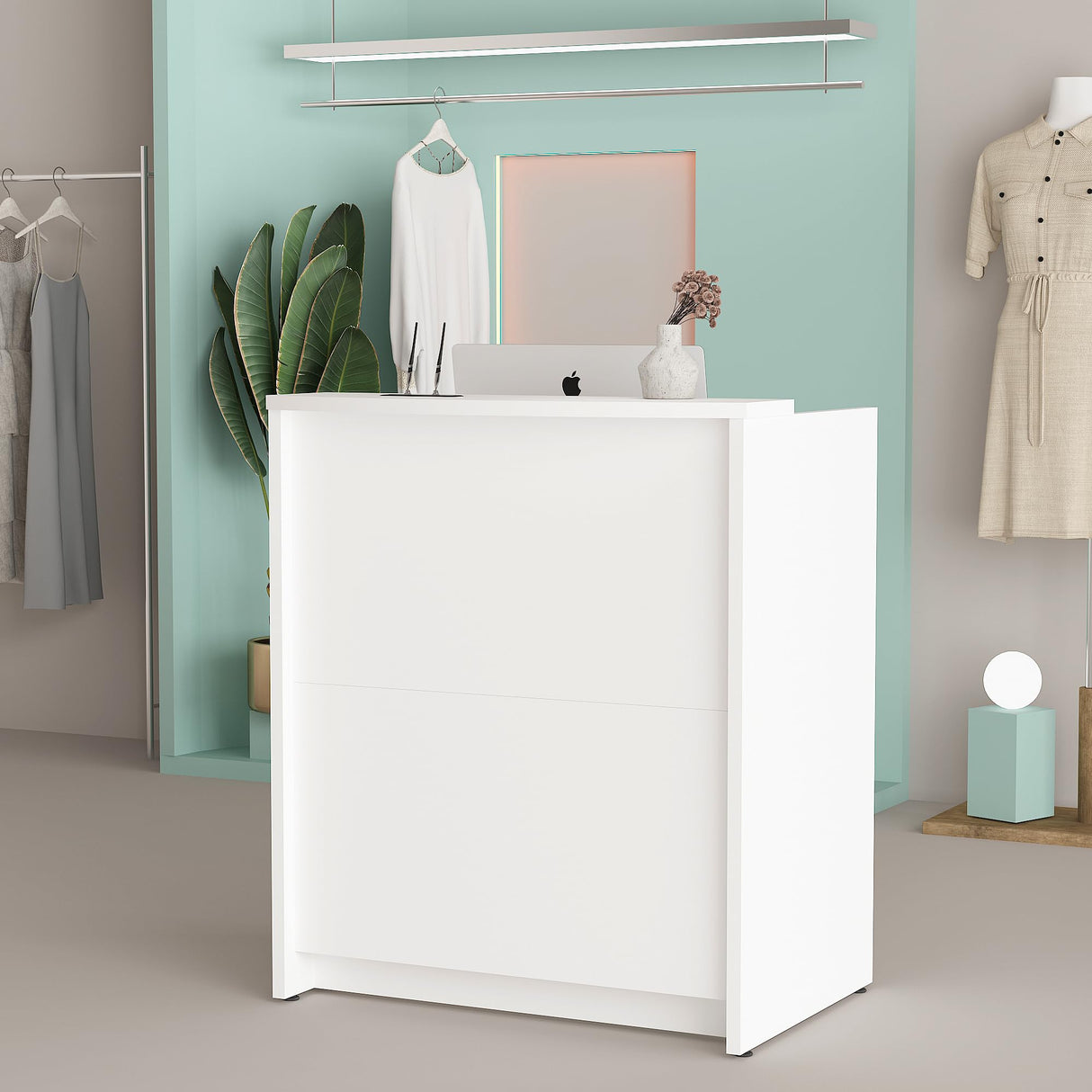 ALFA BUSINESS White Reception Desk, Front Desk for Small Office Spaces, Wooden Checkout Cash Counter for Lobby, Salon, Retail ALFA BUSINESS