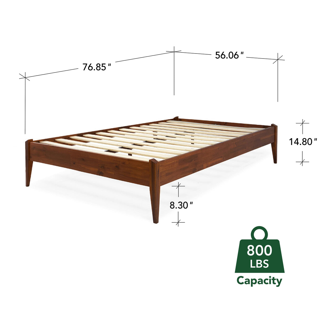 Bme Dinkee 15 Inch Signature Bed Frame Without Headboard - Modern & Minimalist Style with Acacia Wood - 12 Strong Wood Slat Support - Easy Assembly - No Box Spring Neededd - Dark Chocolate, Full Bme