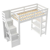 Harper & Bright Designs Twin Size Loft Bed with Stairs and LED Lights, Wood Twin Loft Bed with Storage Shelves and Wardrobe, Loft Bed Frame with Guardrails for Kids Girls Boys, White Harper & Bright Designs