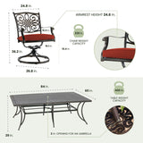 Hanover Traditions 11-Piece Modern Outdoor Dining Set with Rust Resistant Cast Aluminum Rectangular Large Dining Table and 10 Swivel Rocker Chairs with Plush Weather Resistant Red Cushions Hanover