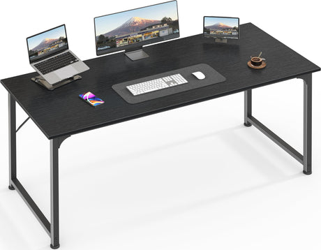 Huuger Computer Desk, 55 Inch Office Desk, Gaming Desk with Storage, Writing Desk Work Desk for Home Office, Study, Modern Simple Desk, Large Legroom, Metal Frame, Black Huuger