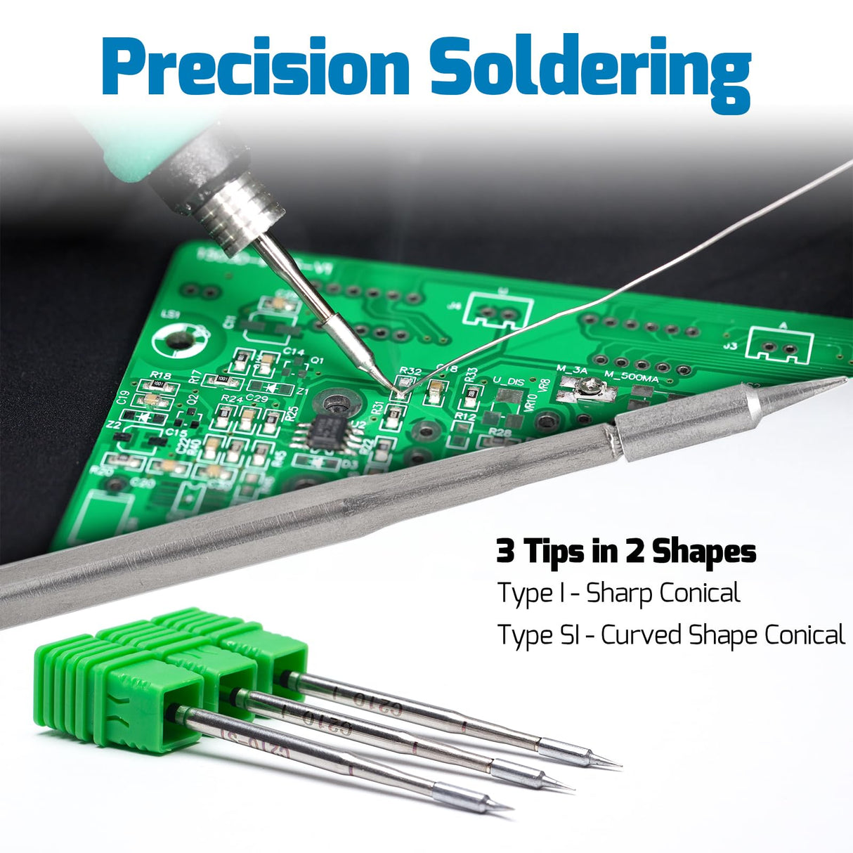 WEP 982-I Precision Soldering Iron Station with Temperature Control, Preset Channels, °C-°F Conversion, Sleep Mode, Automatic Shutdown, Calibration Functions C210 Compatible Soldering Tips WEP