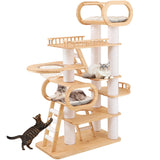 76.8'' Tall Modern Large Cat Tree,Multi-Level Wood Cat Tower for Indoor Cats Large Adults,Luxury Heavy Duty Cat Condo with Cushion,Scratching Posts,Clear Hammock Activity for Maine Coon Big Fat Cats COUNER