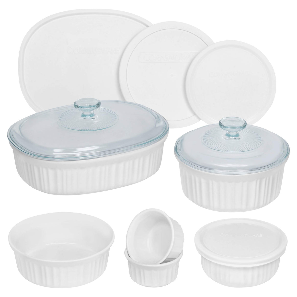 CorningWare French White 12-Pc Ceramic Bakeware Set with Lids, Chip and Crack Resistant Stoneware Baking Dish, Microwave, Dishwasher, Oven, Freezer and Fridge Safe CorningWare