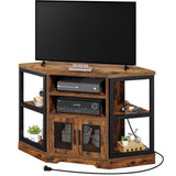 YITAHOME Corner TV Stand for TVs up to 55 Inch with Power Outlet, Modern Farmhouse Entertainment Center, Wood TV Media Console with Storage Cabinets Shelves for Living Room, Retro Brown YITAHOME