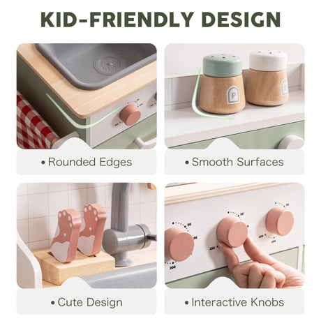 ROBOTIME Wooden Kitchen Playset, Kids Play Kitchen with Ice Maker, BBQ and Dishwasher. Pretend Toddler Kitchen with Lights & Sounds for Ages 3+ ROBOTIME
