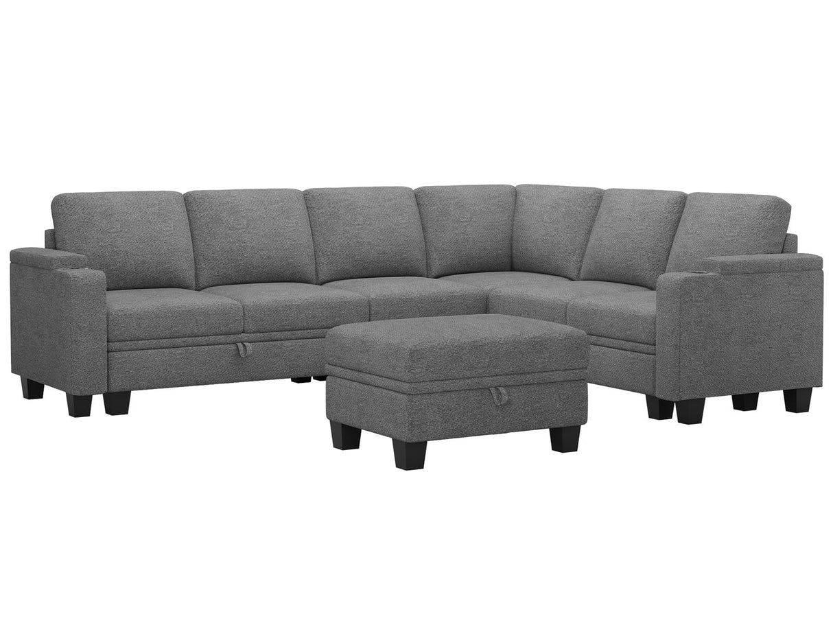 Belffin Chenille Modular Sectional Sofa Convertible L Shaped Corner Couches for Living Room with Storage Armrest with Cup Holder Light Grey Couch Belffin