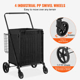 VEVOR Folding Shopping Cart with Removable Waterproof Liner, 330LBS Large Capacity Jumbo Grocery Cart with Dual Basket, 360° Swivel Wheels, Dense Metal Mesh Base, Heavy Duty Utility Cart for Shopping VEVOR