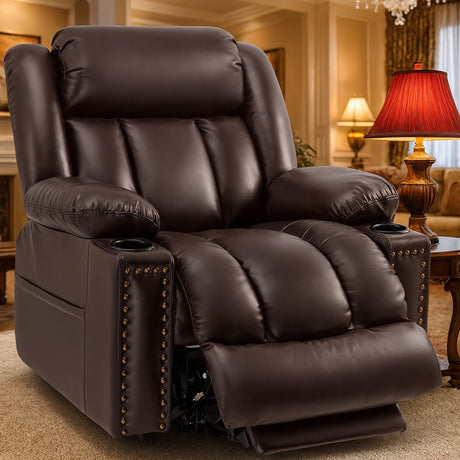 Cfvyne Triple Motor Large Power Lift Recliner Chair for Elderly with Heat and Massage, Lay Flat Lift Chairs for Seniors Infinite Position, Extended Footrest, USB&Type-C Ports, Cup Holder, Dark Brown Cfvyne