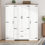 Hlivelood 4 Doors Wardrobe Armoire Closet with Doors and Drawers, Farmhouse Wooden Armoire Storage Cabinet with Shelves & Hanging Rod for Bedroom, White Hlivelood