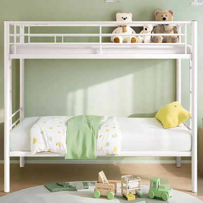 VECELO Bunk Bed Twin Over Twin, Metal Bunkbeds with Ladder and Full-Length Guardrail, No Box Spring Needed, Space Saving, Noise Free, White