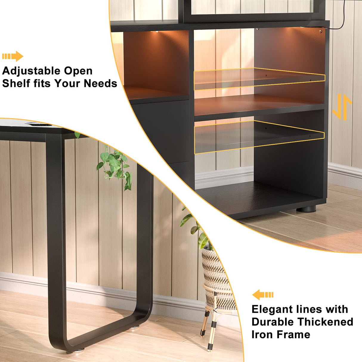 Homieasy L Shaped Desk with File Cabinet & Power Outlet, Reversible 55 Inch Large Corner Computer Desks with LED Strip, L-Shaped Computer Desk with Homieasy