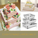 E-far 6/8/9-Inch Square Cake Pan Set, Stainless Steel Square Baking Brownie Pans Metal Bakeware Set of 3, Non-toxic & Healthy, Easy Clean & Dishwasher Safe E-far