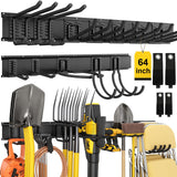 YZSFMZGE 64" Garage Tool Organizer Wall Mount, 850lbs Garden Tool Organizer with 12 Adjustable Hooks, Heavy Duty Garage Tool Storage Rack for Yard, Shed (4 Racks, 12 Hooks, 4 Straps) YZSFMZGE