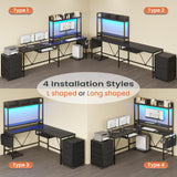 UPOSOJA L Shaped Gaming Desk with Keyboard Tray, Reversible Computer Desk with Power Outlet, Corner Home Office Desks, Mobile File Cabinet Storage Shelves Monitor Stand Drawers (Black, 67in) UPOSOJA