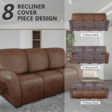 molasofa Recliner Sofa Covers - Leather Like Recliner Sofa 3 Seater Recliner Couch Covers for 3 Cushion Couch 8 Pieces Washable Stretch Reclining Sofa Slipcovers (Brown) molasofa