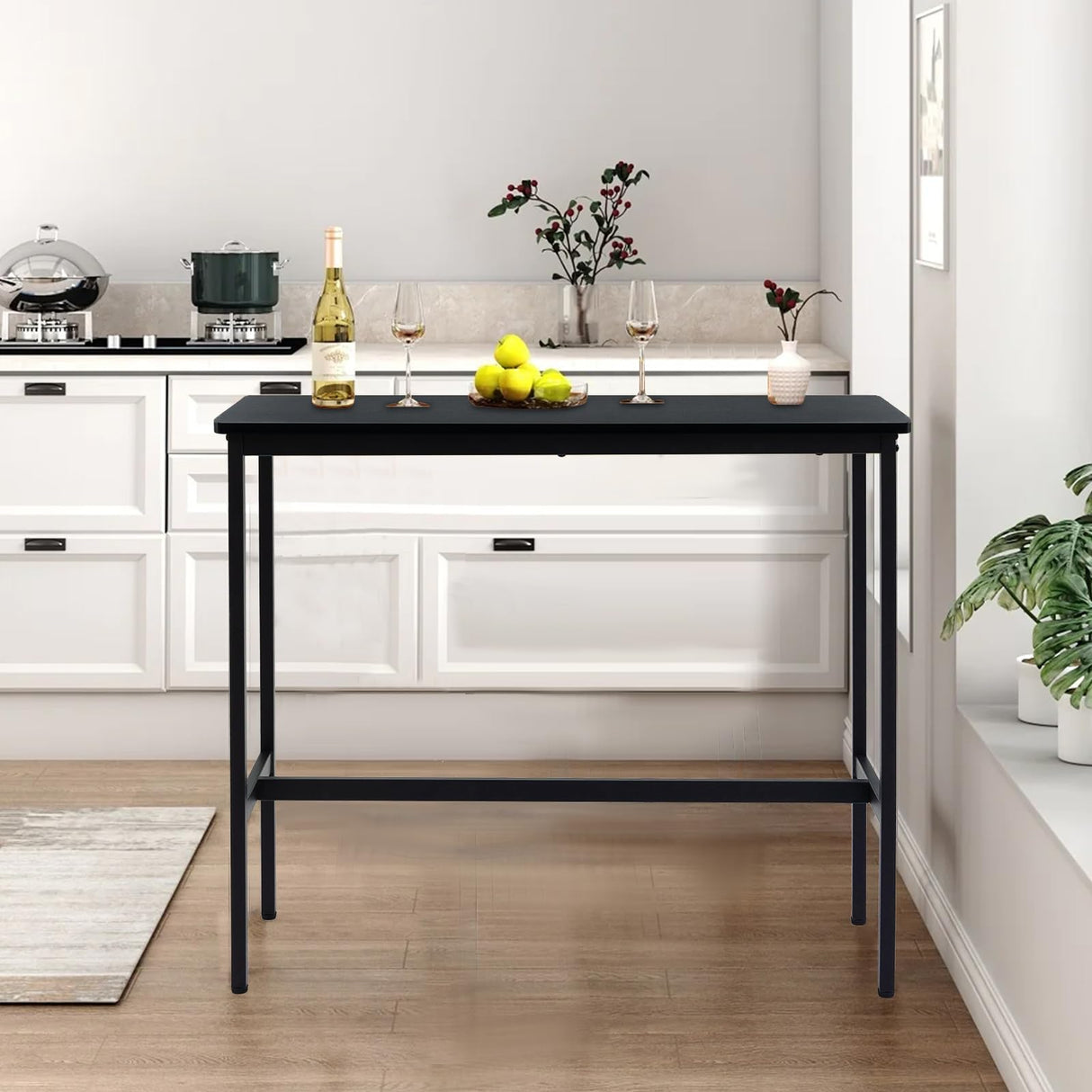Rongbuk 44.5" Bar Table,Pub Table with Adjustable Feet Floor Protector, Narrow Rectangular Dining Table, Kitchen Counter Table, High Top MDF Table,Sofa Table with Sturdy Metal Legs,Black Rongbuk