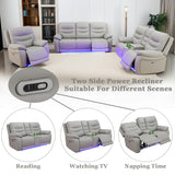 A Ainehome LED Power Recliner Sofa for Living Room Furniture Set, Leather Sectional Sofa Set, Reclining Sofa and loveseat with USB Port/Storage Console/Cup Holders(Grey 3-Piece Set) A Ainehome
