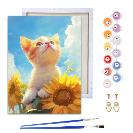 Reofrey Framed Paint by Numbers Kit for Adults & Beginner - 8x12 Inch Canvas Cat Animal Paint by Numbers - Educational & Creative Art Set for Beginners - Perfect for Home Wall Decoration C1952 Reofrey