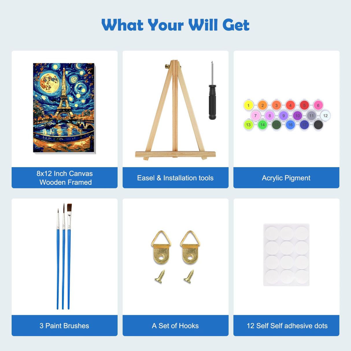 MOGTAA Eiffel Tower Paint by Numbers Kit for Adults Beginners with Frame, Abstract Landscape Adult Paint by Number Kits on Canvas with Easel, Easy DIY Oil Painting Kits for Home Decor, 8x12in MOGTAA