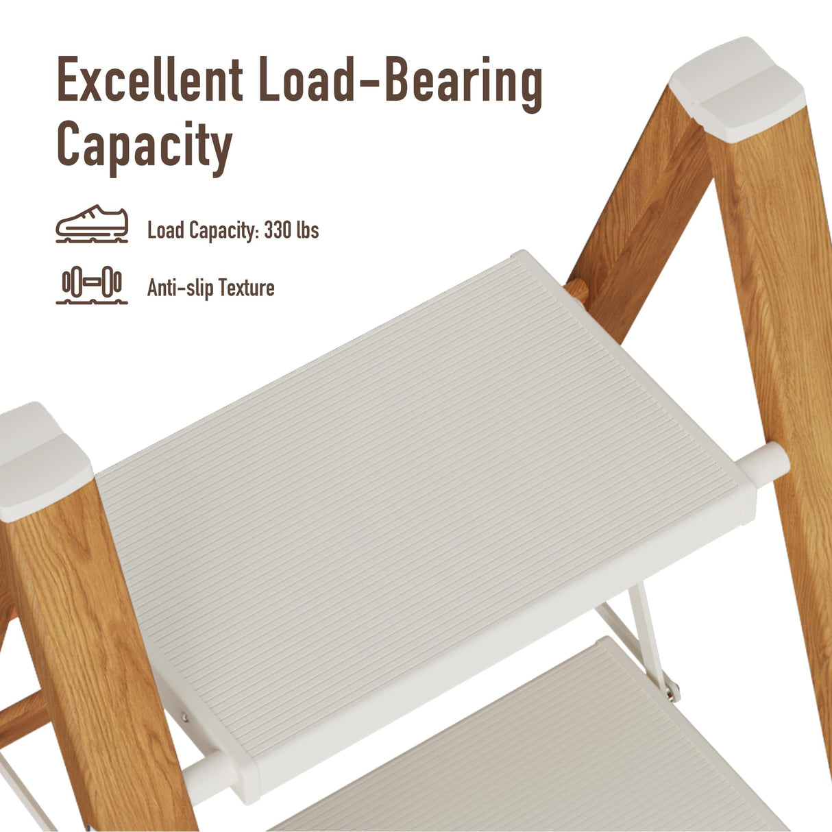 Mayi Plus 2 Step Lightweight Aluminum Folding Ladder, Portable Step Stool with Anti-Slip Pedals, 330 lbs Capacity for Home, Office, Kitchen（White&Woodgrain） mayi plus