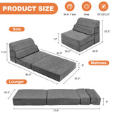 LitaiL Comfy Folding Sofa Bed - Grey Convertible Sleeper Sofa Fold Out Sleeper Chair Couch for Living Room Bedroom Guest, Foldable Floor Chair Lounger Mattress with Back Support for Travel, Camping LitaiL