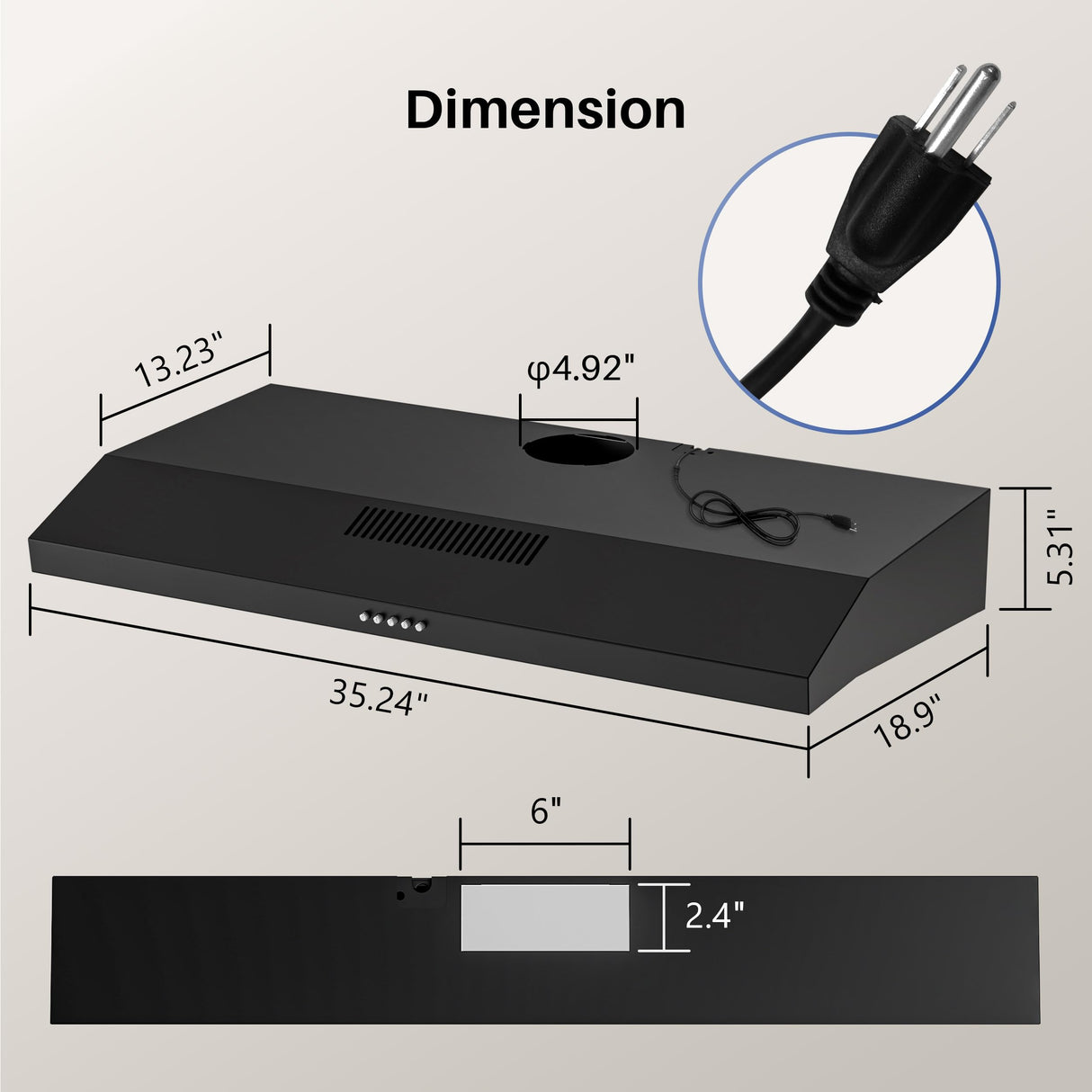 FIREGAS Black Under Cabinet Range Hood 36 Inch, Ducted/Ductless Convertible Kitchen Hood with 3 Speed Exhaust Fan, 300 CFM, LED Lights, Brushlesss DC Motor Vent Hood for Kitchen FIREGAS