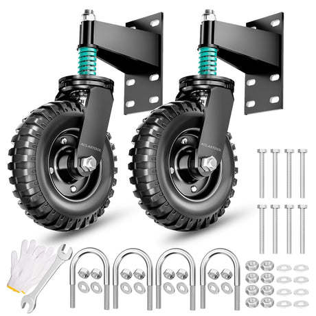 Aclastool Gate Wheel, 8 Inch Spring-Loaded Heavy Duty Caster for Metal Tube & Wooden Gates, 700 lbs Capacity, Black, 2 Pack Aclastool
