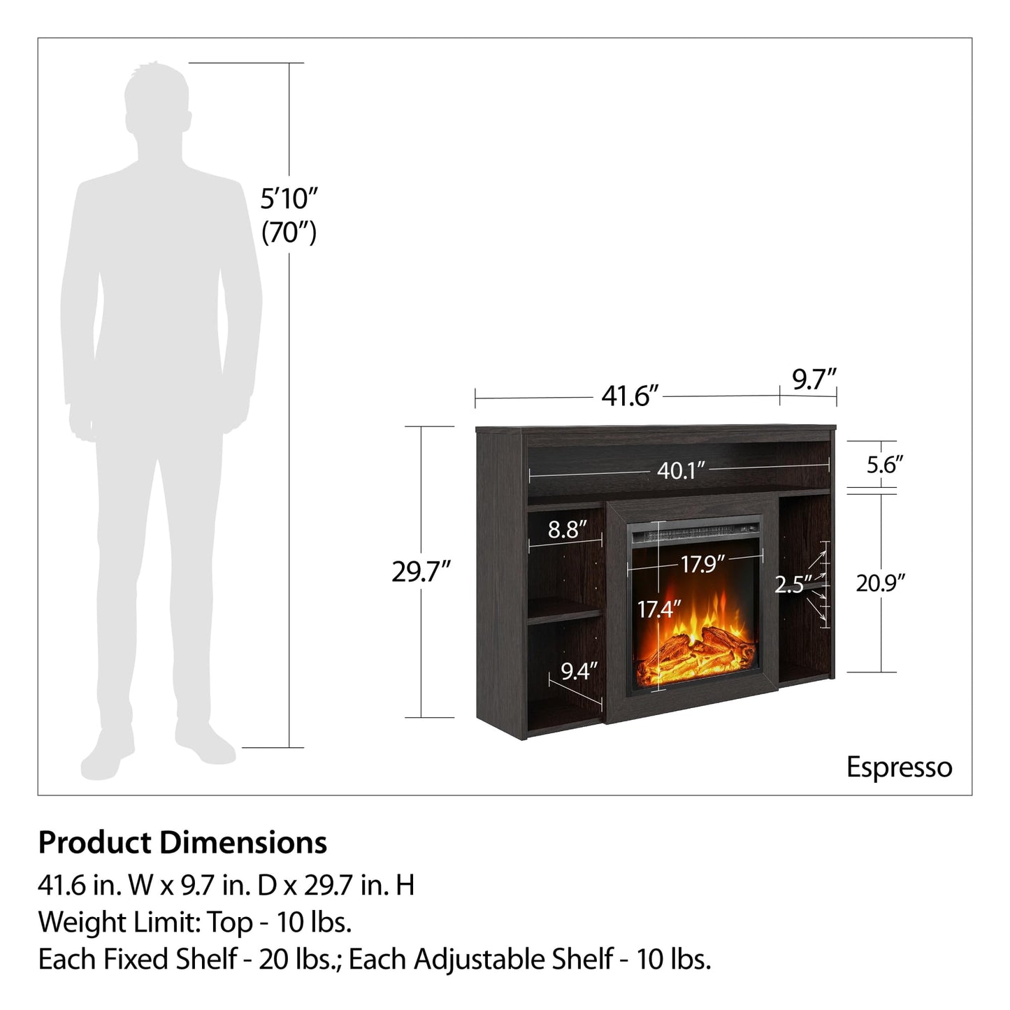 Ameriwood Home Alwick Mantel with Electric Fireplace, Espresso