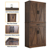 Hlivelood 72" Tall Farmhouse Kitchen Pantry Cabinet with Drawer, Rustic Wood Cupboard Storage Cabinet w/Organizer and 4 Barn Doors, Storage Cabinet for Kitchen, Dining Room, Living Room, Brown Hlivelood