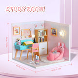 Kisoy Dollhouse Miniature with Furniture Kit, DIY 3D Wooden DIY House Kit A Corner of a Small Apartment Style with Dust Cover & LED,Handmade Tiny House Toys for Kids Adults Gift (Study Room) Kisoy