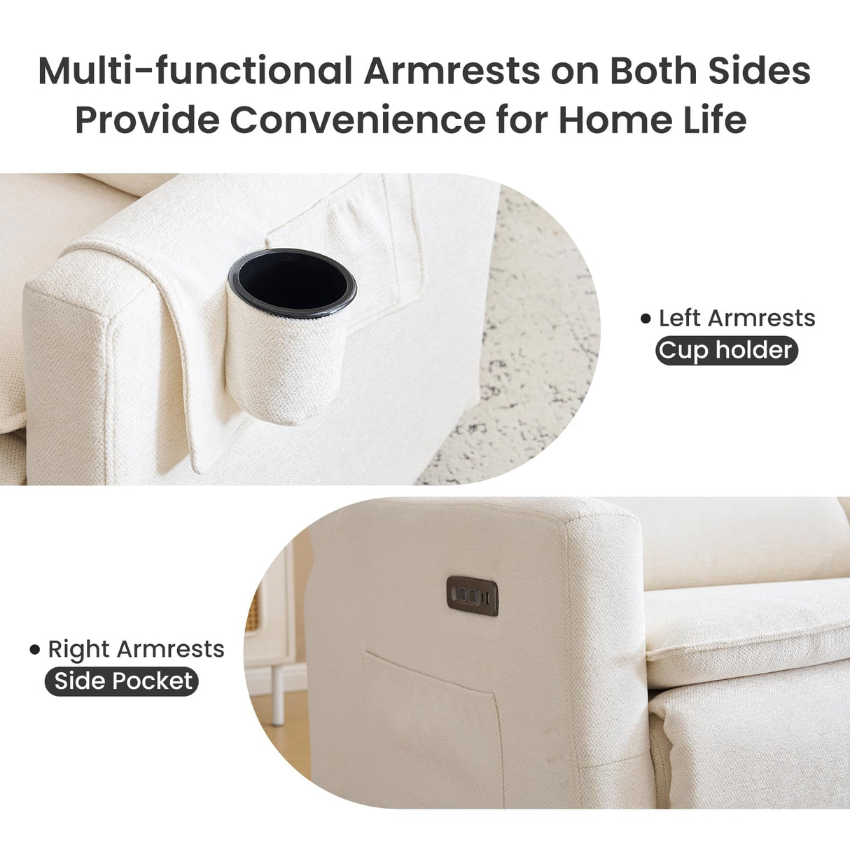 RUTOX Oversized Swivel Rocker Recliner with Adjustable Headrest, 26" Extra Wide Glider Recliner Nursery Chair with Double Cushion, Chenille Glider Rocking Chair for Living Room,Cup Holder,White RUTOX