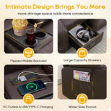 IPKIG 67" Power Reclining Loveseat Sofa, Electric Home Theater Seating with Console/4 Colors Ambient Lighting/Bluetooth Speakers/USB Ports/Built-in Outlets (Brown, Loveseat Recliner) IPKIG