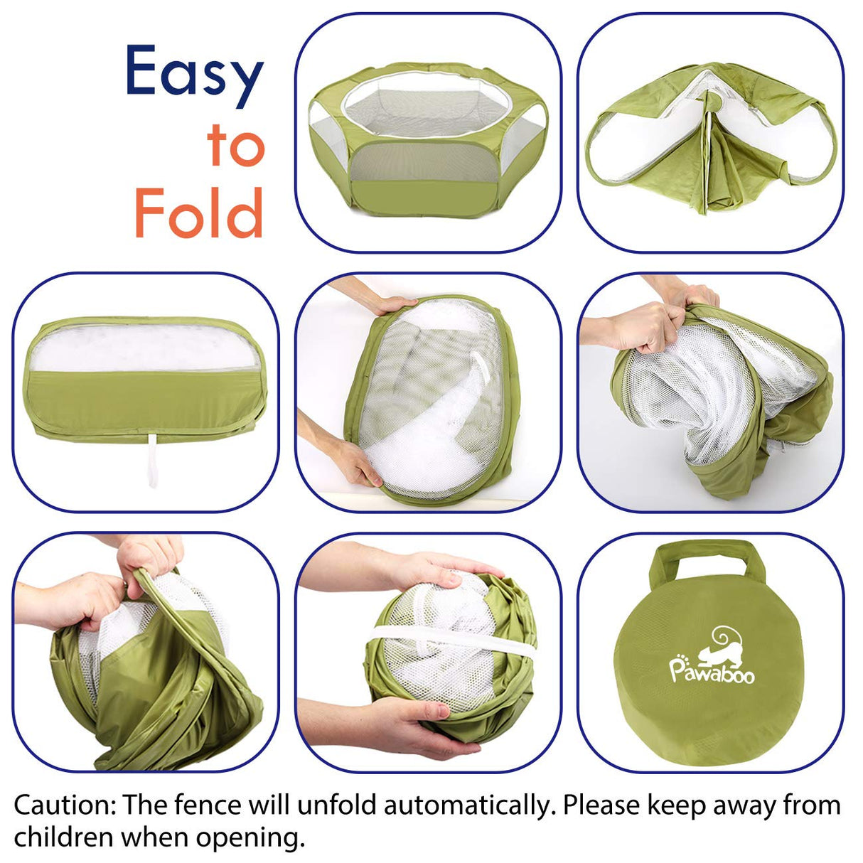Pawaboo Small Animals Playpen, Waterproof Small Pet Cage Tent with Zippered Cover, Portable Outdoor Yard Fence with 3 Metal Rod for Chick/Kitten/Puppy/Guinea Pig/Rabbits/Hamster/Chinchillas,Green Pawaboo