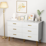 Boonatu White Dresser for Bedroom with 6 Drawers, White Dresser, Wood Dressers Chest of Drawers with Gold Handles, Modern LED Bedroom Dresser with Drawers for Closet Hallway, Living Room, White Boonatu